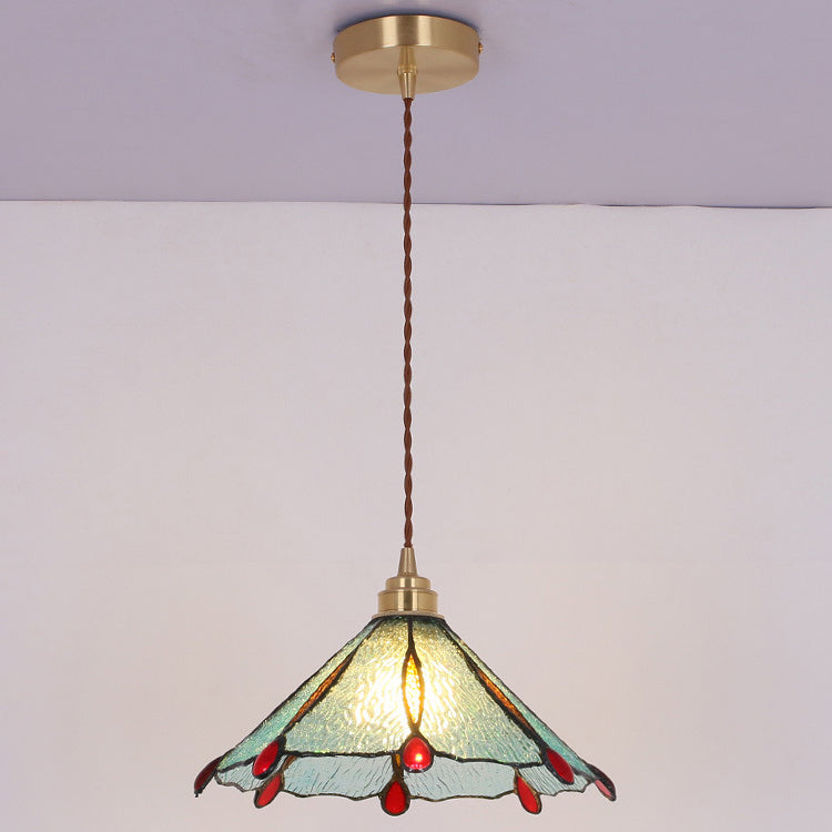 Contemporary Creative Conical Round Umbrella Glass Brass 1-Light Pendant Light For Living Room