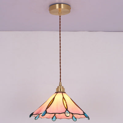 Contemporary Creative Conical Round Umbrella Glass Brass 1-Light Pendant Light For Living Room