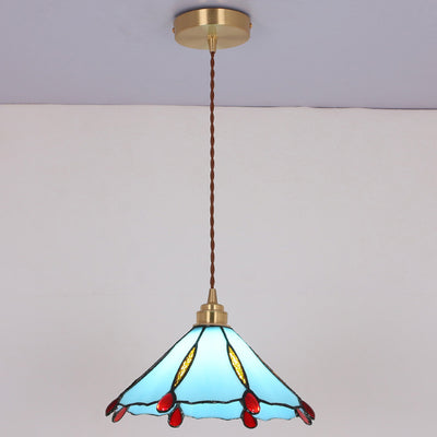 Contemporary Creative Conical Round Umbrella Glass Brass 1-Light Pendant Light For Living Room