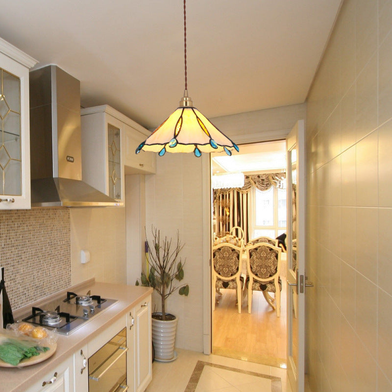Contemporary Creative Conical Round Umbrella Glass Brass 1-Light Pendant Light For Living Room