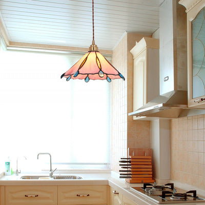 Contemporary Creative Conical Round Umbrella Glass Brass 1-Light Pendant Light For Living Room