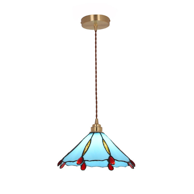 Contemporary Creative Conical Round Umbrella Glass Brass 1-Light Pendant Light For Living Room