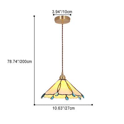 Contemporary Creative Conical Round Umbrella Glass Brass 1-Light Pendant Light For Living Room