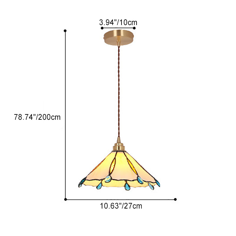 Contemporary Creative Conical Round Umbrella Glass Brass 1-Light Pendant Light For Living Room