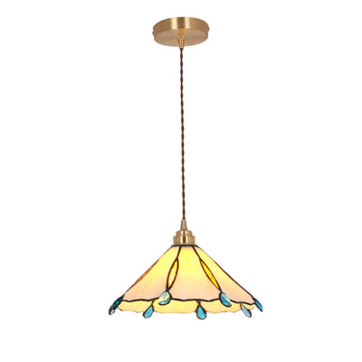 Contemporary Creative Conical Round Umbrella Glass Brass 1-Light Pendant Light For Living Room
