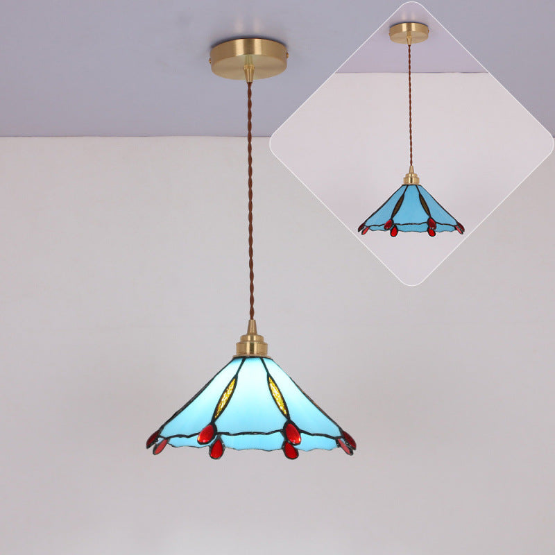 Contemporary Creative Conical Round Umbrella Glass Brass 1-Light Pendant Light For Living Room
