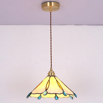 Contemporary Creative Conical Round Umbrella Glass Brass 1-Light Pendant Light For Living Room