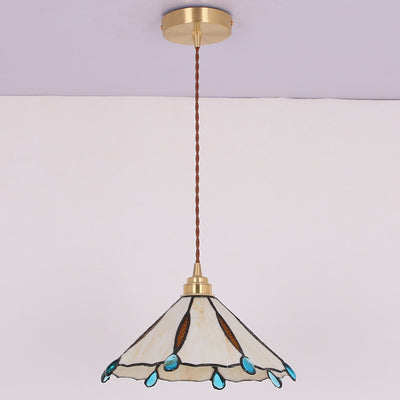 Contemporary Creative Conical Round Umbrella Glass Brass 1-Light Pendant Light For Living Room