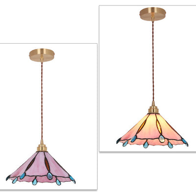 Contemporary Creative Conical Round Umbrella Glass Brass 1-Light Pendant Light For Living Room