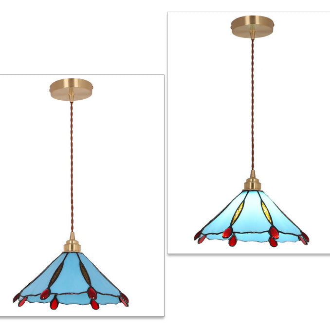 Contemporary Creative Conical Round Umbrella Glass Brass 1-Light Pendant Light For Living Room
