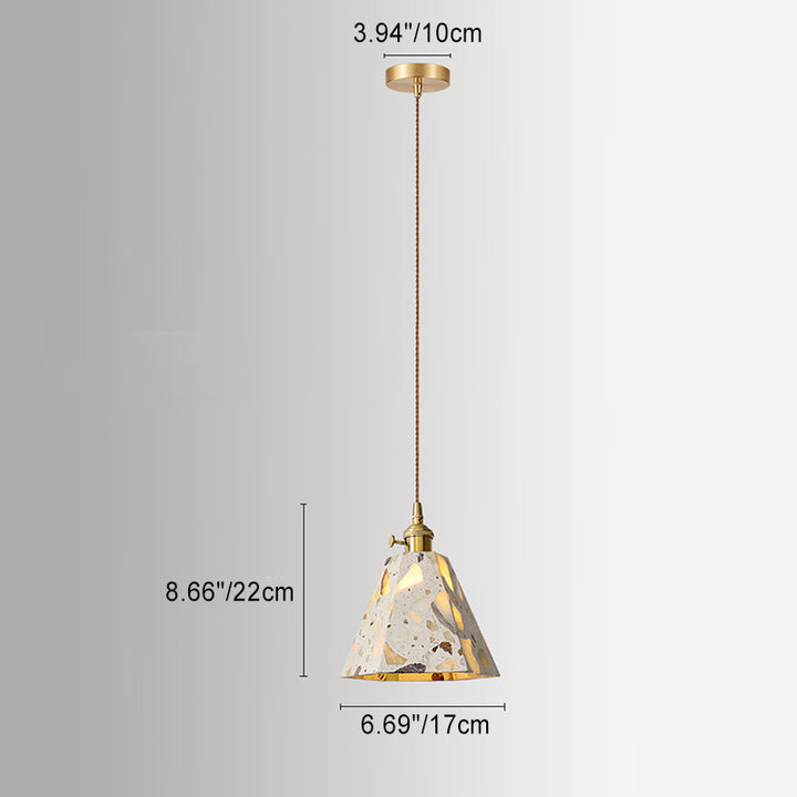 Traditionelle japanische Skelett-kegelförmige quadratische Zement-Marmor-Kupfer 1-Licht Pendelleuchte für das Wohnzimmer 