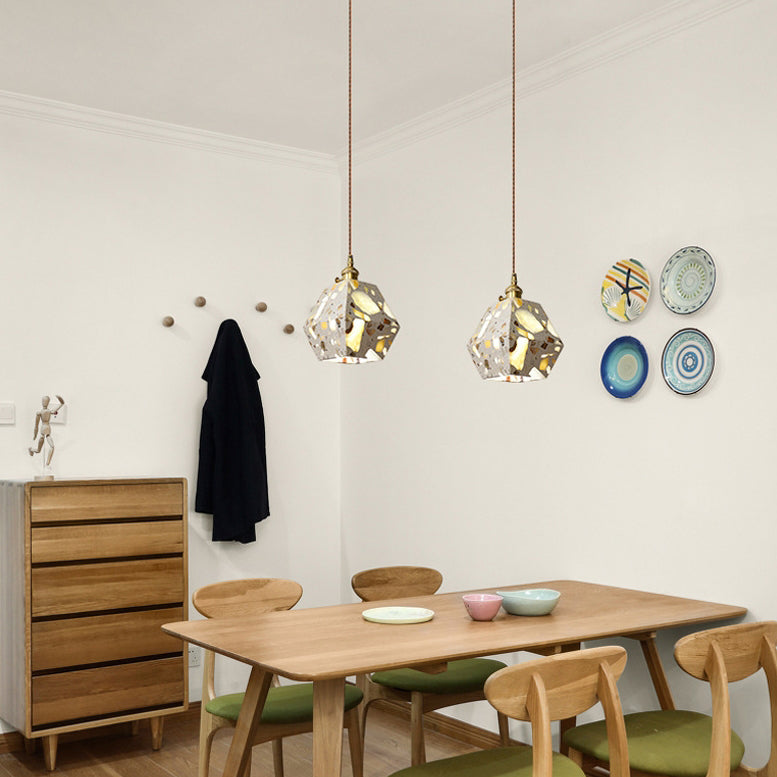 Traditionelle japanische Skelett-kegelförmige quadratische Zement-Marmor-Kupfer 1-Licht Pendelleuchte für das Wohnzimmer 