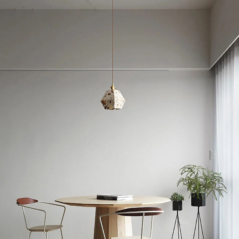 Traditional Japanese Skeleton Tapered Square Cement Marble Copper 1-Light Pendant Light For Living Room