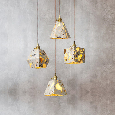 Traditional Japanese Skeleton Tapered Square Cement Marble Copper 1-Light Pendant Light For Living Room