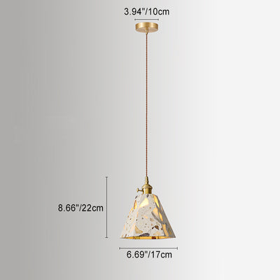 Traditional Japanese Skeleton Tapered Square Cement Marble Copper 1-Light Pendant Light For Living Room