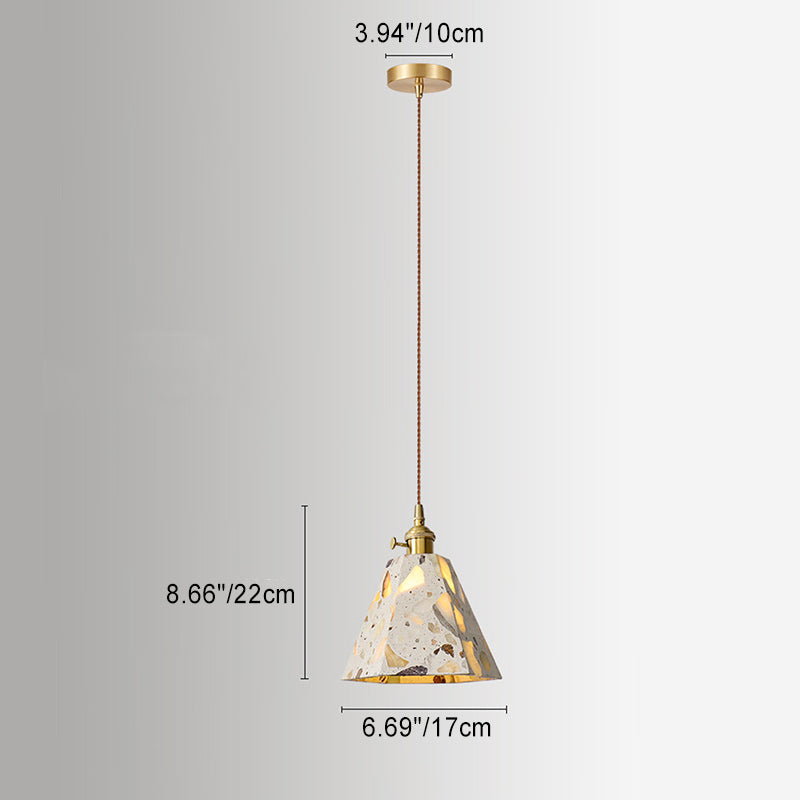 Traditional Japanese Skeleton Tapered Square Cement Marble Copper 1-Light Pendant Light For Living Room
