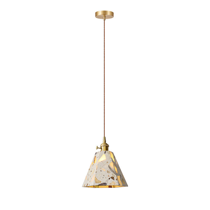 Traditionelle japanische Skelett-kegelförmige quadratische Zement-Marmor-Kupfer 1-Licht Pendelleuchte für das Wohnzimmer 