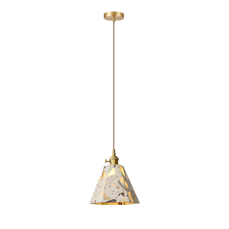 Traditional Japanese Skeleton Tapered Square Cement Marble Copper 1-Light Pendant Light For Living Room