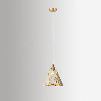 Traditional Japanese Skeleton Tapered Square Cement Marble Copper 1-Light Pendant Light For Living Room