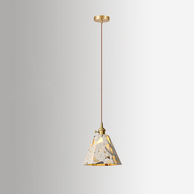 Traditional Japanese Skeleton Tapered Square Cement Marble Copper 1-Light Pendant Light For Living Room