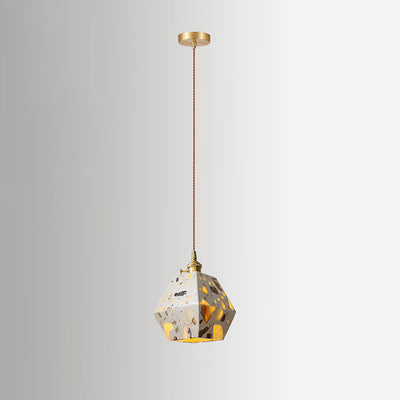 Traditional Japanese Skeleton Tapered Square Cement Marble Copper 1-Light Pendant Light For Living Room
