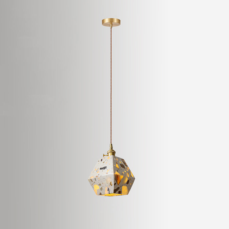 Traditional Japanese Skeleton Tapered Square Cement Marble Copper 1-Light Pendant Light For Living Room