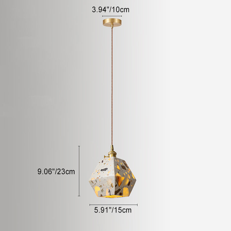 Traditional Japanese Skeleton Tapered Square Cement Marble Copper 1-Light Pendant Light For Living Room