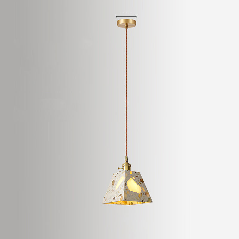 Traditional Japanese Skeleton Tapered Square Cement Marble Copper 1-Light Pendant Light For Living Room