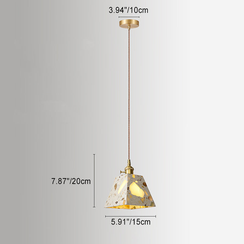 Traditional Japanese Skeleton Tapered Square Cement Marble Copper 1-Light Pendant Light For Living Room
