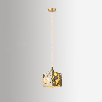 Traditional Japanese Skeleton Tapered Square Cement Marble Copper 1-Light Pendant Light For Living Room