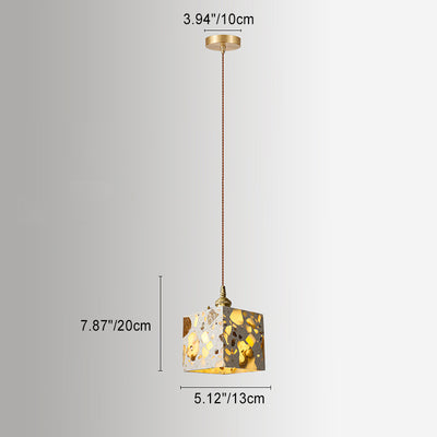 Traditional Japanese Skeleton Tapered Square Cement Marble Copper 1-Light Pendant Light For Living Room