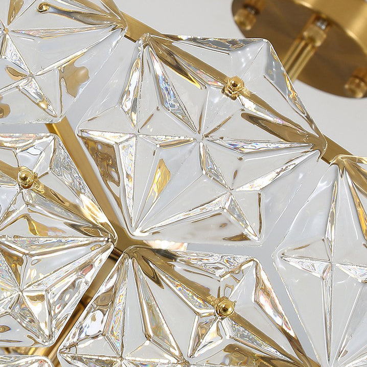 Modern Luxury Round Prismatic Wave Crystal Glass Hardware 5/6/8 Light Semi-Flush Mount Ceiling Light For Living Room