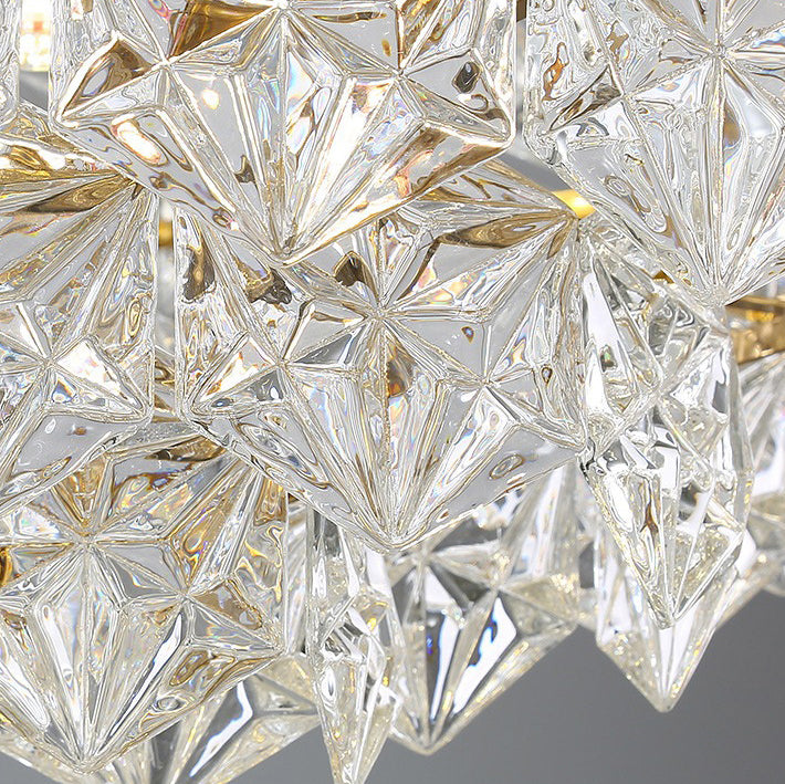 Modern Luxury Round Prismatic Wave Crystal Glass Hardware 5/6/8 Light Semi-Flush Mount Ceiling Light For Living Room