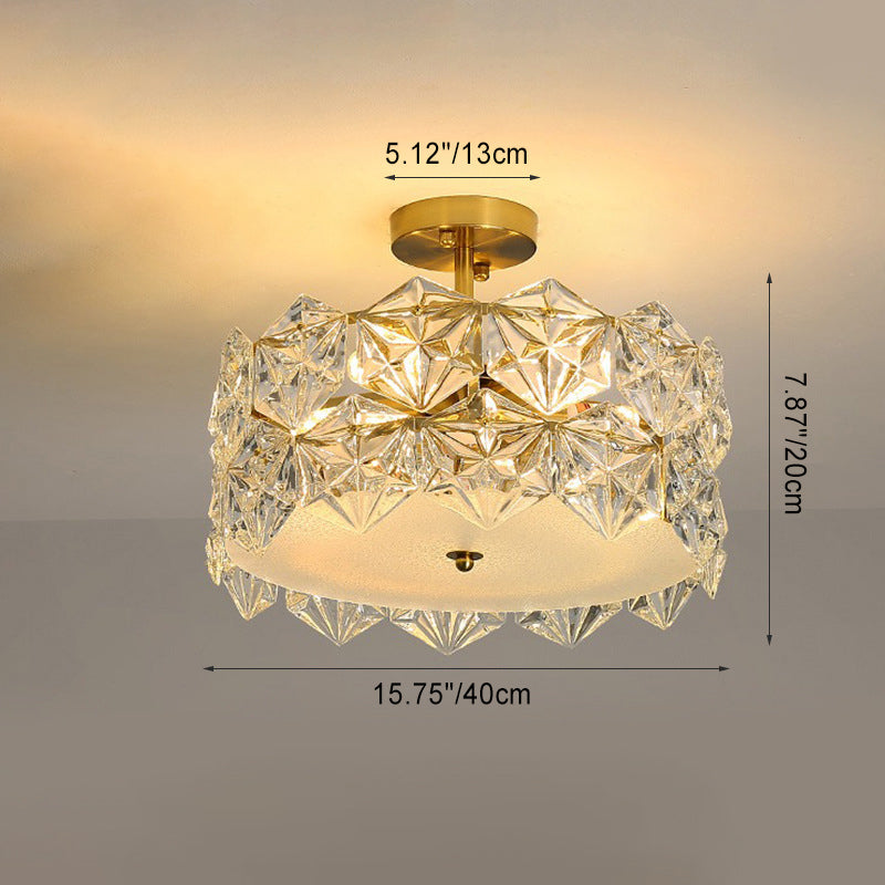 Modern Luxury Round Prismatic Wave Crystal Glass Hardware 5/6/8 Light Semi-Flush Mount Ceiling Light For Living Room