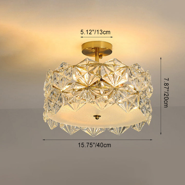Modern Luxury Round Prismatic Wave Crystal Glass Hardware 5/6/8 Light Semi-Flush Mount Ceiling Light For Living Room