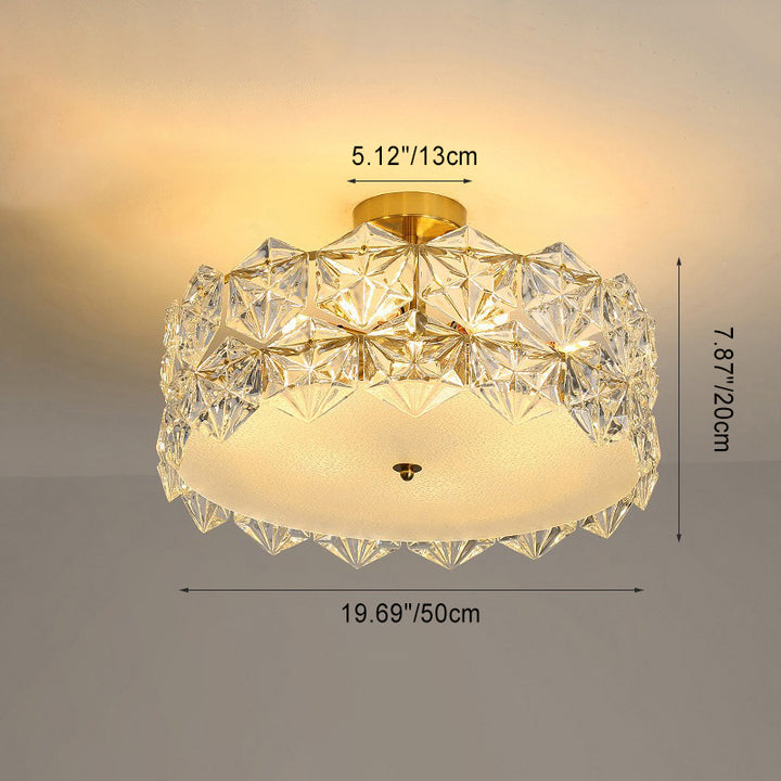 Modern Luxury Round Prismatic Wave Crystal Glass Hardware 5/6/8 Light Semi-Flush Mount Ceiling Light For Living Room