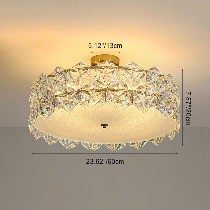 Modern Luxury Round Prismatic Wave Crystal Glass Hardware 5/6/8 Light Semi-Flush Mount Ceiling Light For Living Room