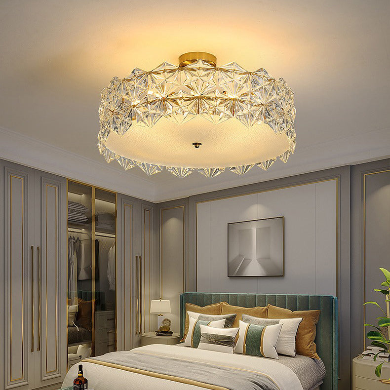Modern Luxury Round Prismatic Wave Crystal Glass Hardware 5/6/8 Light Semi-Flush Mount Ceiling Light For Living Room