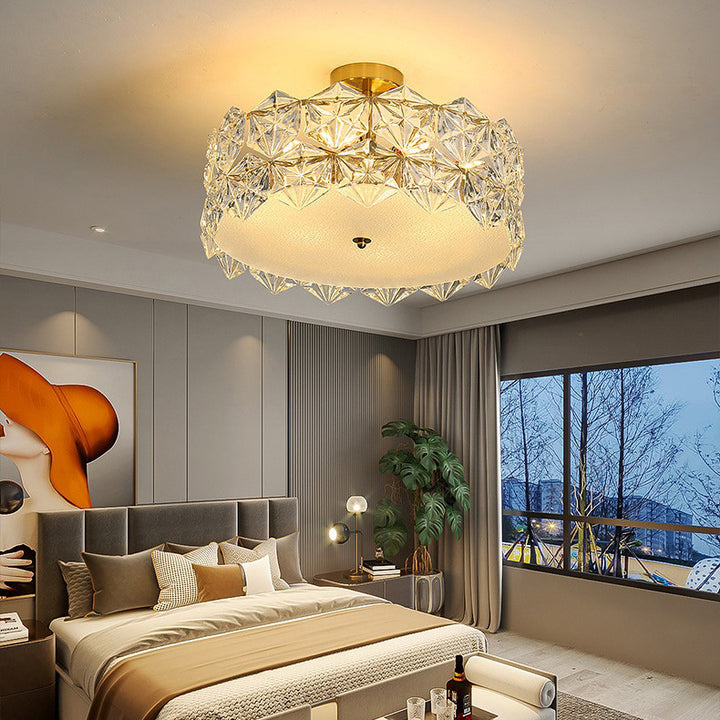 Modern Luxury Round Prismatic Wave Crystal Glass Hardware 5/6/8 Light Semi-Flush Mount Ceiling Light For Living Room