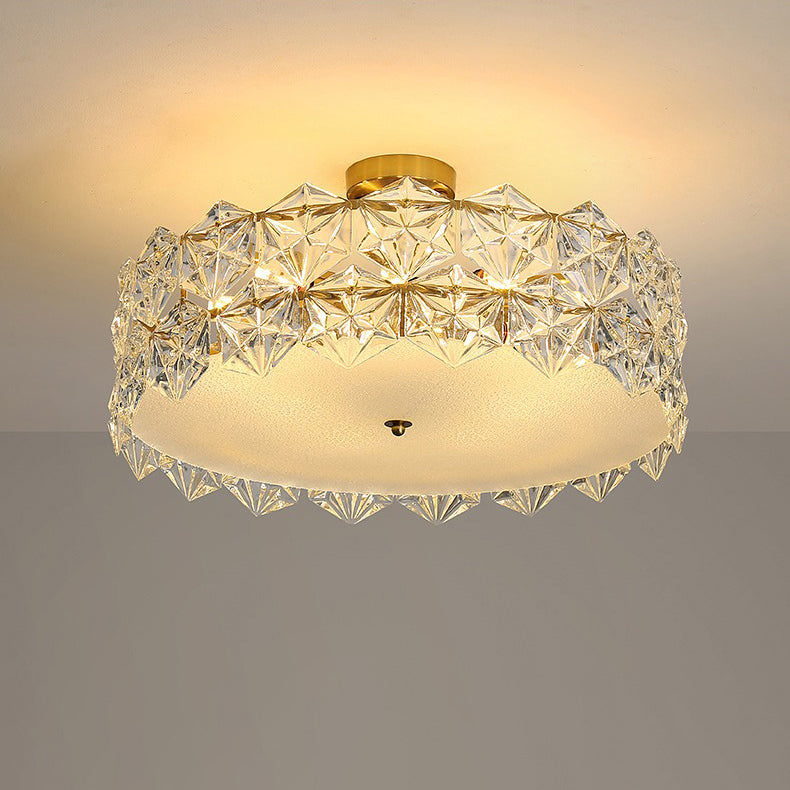 Modern Luxury Round Prismatic Wave Crystal Glass Hardware 5/6/8 Light Semi-Flush Mount Ceiling Light For Living Room