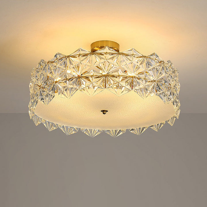 Modern Luxury Round Prismatic Wave Crystal Glass Hardware 5/6/8 Light Semi-Flush Mount Ceiling Light For Living Room