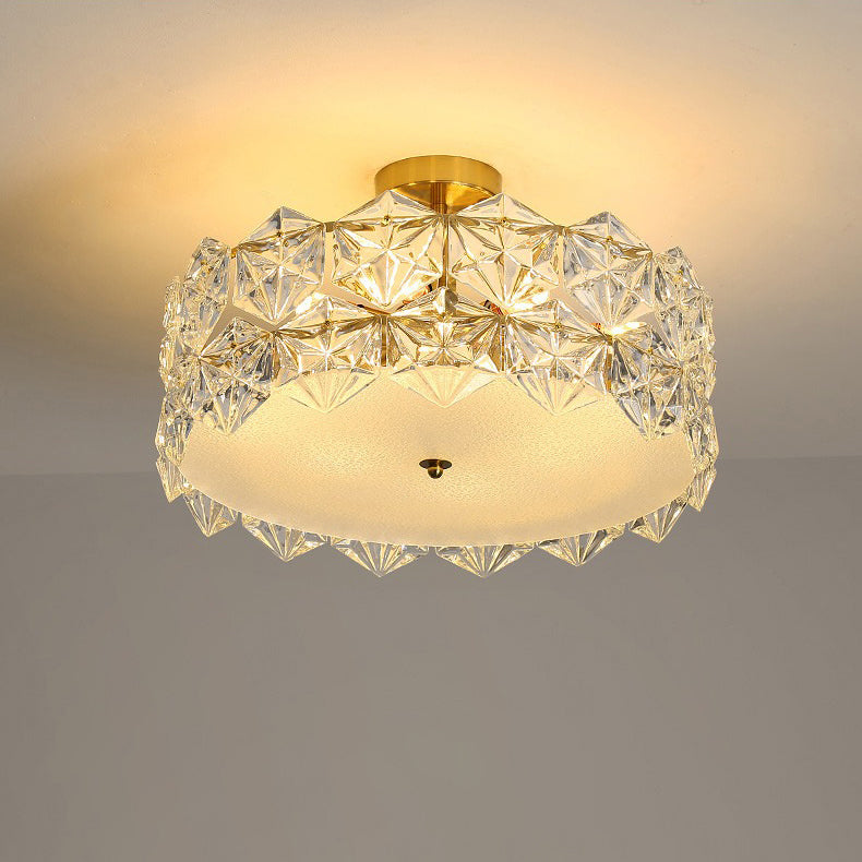 Modern Luxury Round Prismatic Wave Crystal Glass Hardware 5/6/8 Light Semi-Flush Mount Ceiling Light For Living Room