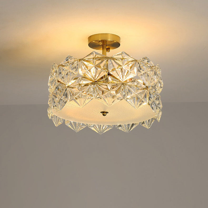 Modern Luxury Round Prismatic Wave Crystal Glass Hardware 5/6/8 Light Semi-Flush Mount Ceiling Light For Living Room