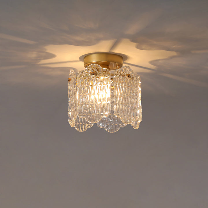 Zeitgenössische kreative gerippte Diamant abgeschrägte Auge des Himmels runde Glas Eisen 1-Licht Semi-Flush Mount Deckenleuchte für Wohnzimmer 