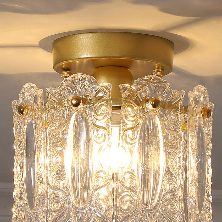 Zeitgenössische kreative gerippte Diamant abgeschrägte Auge des Himmels runde Glas Eisen 1-Licht Semi-Flush Mount Deckenleuchte für Wohnzimmer 