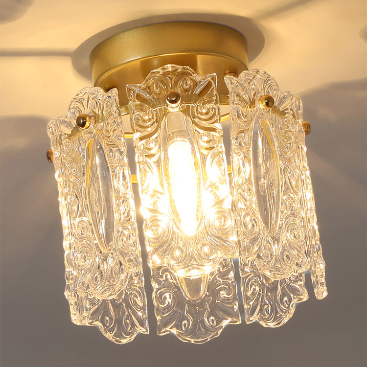 Zeitgenössische kreative gerippte Diamant abgeschrägte Auge des Himmels runde Glas Eisen 1-Licht Semi-Flush Mount Deckenleuchte für Wohnzimmer 