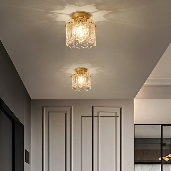 Zeitgenössische kreative gerippte Diamant abgeschrägte Auge des Himmels runde Glas Eisen 1-Licht Semi-Flush Mount Deckenleuchte für Wohnzimmer 