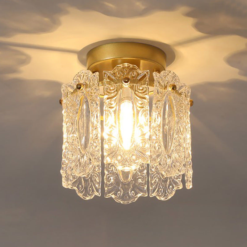 Zeitgenössische kreative gerippte Diamant abgeschrägte Auge des Himmels runde Glas Eisen 1-Licht Semi-Flush Mount Deckenleuchte für Wohnzimmer 