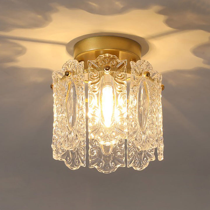 Zeitgenössische kreative gerippte Diamant abgeschrägte Auge des Himmels runde Glas Eisen 1-Licht Semi-Flush Mount Deckenleuchte für Wohnzimmer 