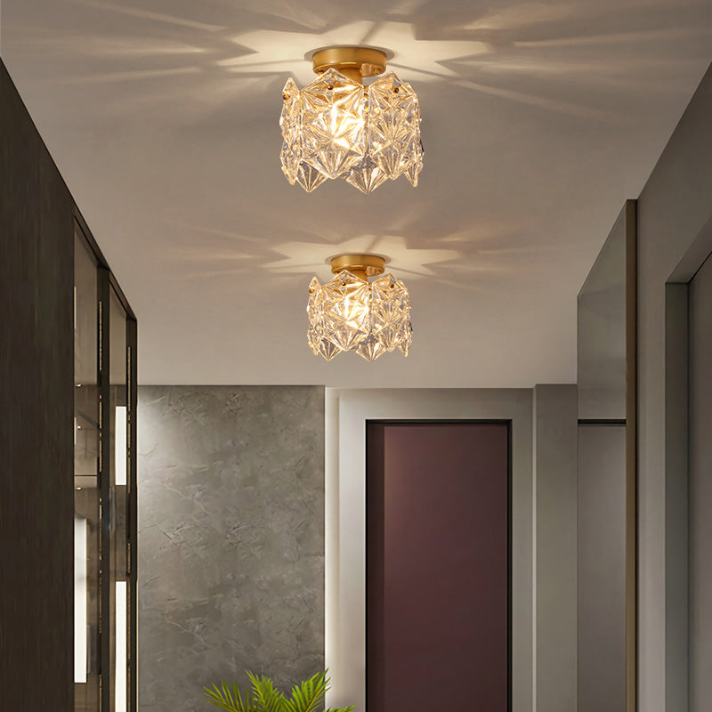 Zeitgenössische kreative gerippte Diamant abgeschrägte Auge des Himmels runde Glas Eisen 1-Licht Semi-Flush Mount Deckenleuchte für Wohnzimmer 